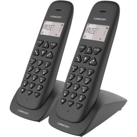 Logicom VEGA 255T Téléphone Fixe sans Fil Duo avec Répondeur Noir 2 combinés