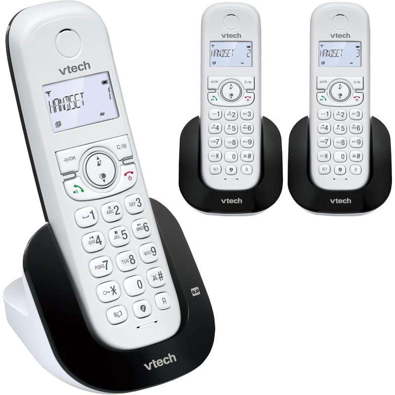 VTech Téléphone sans Fil DECT à 3 combinés, à Double Charge avec répondeur, Blocage d'appel, Identification de l'appelant/Appel 