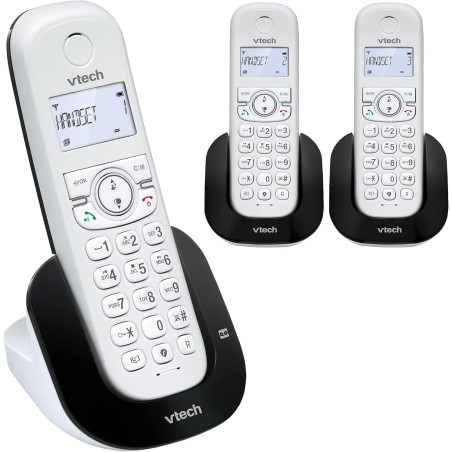 VTech Téléphone sans Fil DECT à 3 combinés, à Double Charge avec répondeur, Blocage d'appel, Identification de l'appelant/Appel 