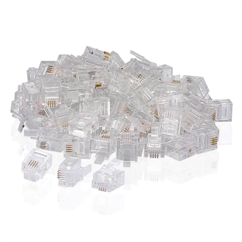100 PCS RJ11 Plug 6P4C Téléphone Téléphone Modulaire Connecteur Connecteur Crimp