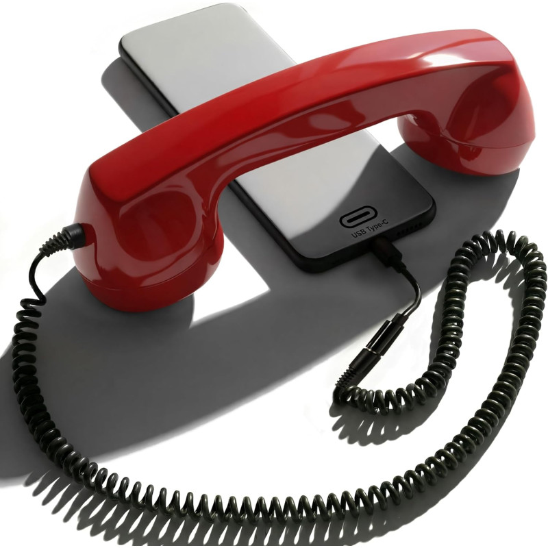 Opis Technology 60s Micro – Combiné Téléphone Portable Rétro pour Smartphone (USB-C + Jack 3,5 mm) – Compatible iPhone 15+, Andr