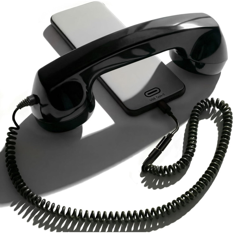 Opis Technology 60s Micro – Combiné Téléphone Portable Rétro pour Smartphone (USB-C + Jack 3,5 mm) – Compatible iPhone 15+, Andr