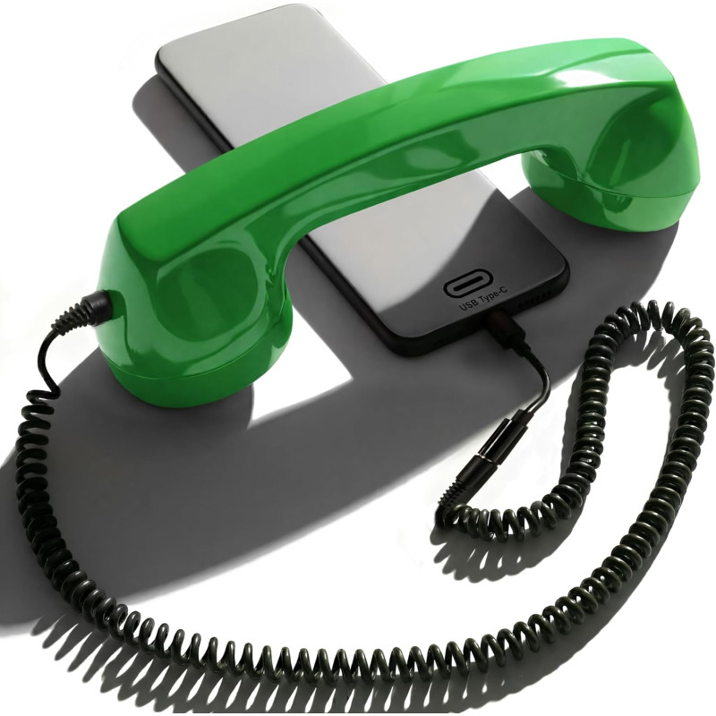 Opis Technology 60s Micro – Combiné Téléphone Portable Rétro pour Smartphone (USB-C + Jack 3,5 mm) – Compatible iPhone 15+, Andr