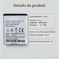 Batterie de Remplacement Doro Phone Easy 5822 614 615 680 682 Compatible avec Doro Phone Easy 614 615 680 682