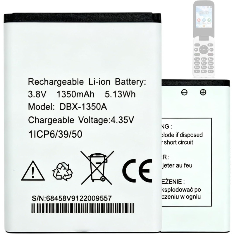 Batterie de Remplacement DBX-1350A Compatible avec Doro 7030 7031 7080 Mobile Phone Smartphone
