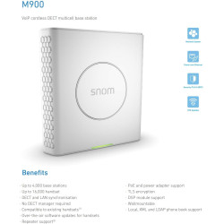 Snom M900 Base DECT - téléphone fixe sans fil téléphone fixe filaire Pour Installations Professionnelles - Jusqu'à 1000 Bas