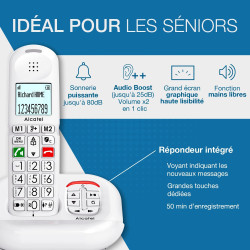 ALCATEL XL685 Voice - Téléphone Fixe sans Fil DECT Senior Format XL avec Répondeur - Écran Haute lisibilité - Grandes Touches - 
