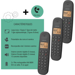 Logicom ILOA 350 Téléphone Fixe sans Fil sans Répondeur - Trio - Téléphones analogiques et dect - Noir