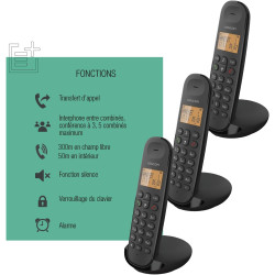 Logicom ILOA 350 Téléphone Fixe sans Fil sans Répondeur - Trio - Téléphones analogiques et dect - Noir