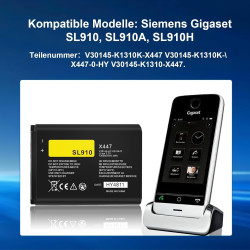 Batterie SL910 pour Siemens Gigaset SL910 / SL910A / SL910H - 3,7 V 1200 mAh Li-Ion Batterie de téléphone compatible avec X447 /