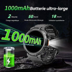 Soudorv montre connectée homme, militaire smartwatch avec led lampe, noir | 1000mah, 1.53" hd avec appel bleutooth, etanche ip68