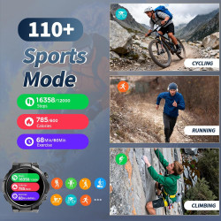 Soudorv montre connectée homme, militaire smartwatch avec led lampe, noir | 1000mah, 1.53" hd avec appel bleutooth, etanche ip68