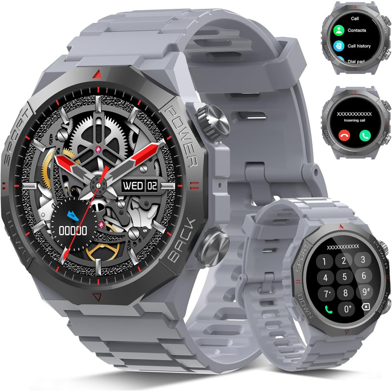Soudorv militaire montre connectée homme, 1.39" hd smartwatch avec appels bleutooth, montre avec fréquence cardiaque/sommeil, et