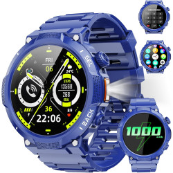 Soudorv montre connectée homme, militaire smartwatch avec led lampe, bleu | 1000mah, 1.53" hd avec appel bleutooth, etanche ip68