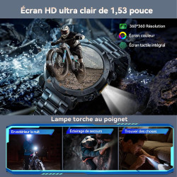Soudorv montre connectée homme, militaire smartwatch avec led lampe, bleu | 1000mah, 1.53" hd avec appel bleutooth, etanche ip68