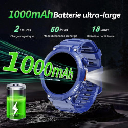 Soudorv montre connectée homme, militaire smartwatch avec led lampe, bleu | 1000mah, 1.53" hd avec appel bleutooth, etanche ip68