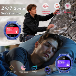 Soudorv montre connectée homme, militaire smartwatch avec led lampe, bleu | 1000mah, 1.53" hd avec appel bleutooth, etanche ip68