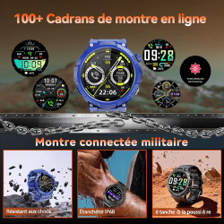 Soudorv montre connectée homme, militaire smartwatch avec led lampe, bleu | 1000mah, 1.53" hd avec appel bleutooth, etanche ip68