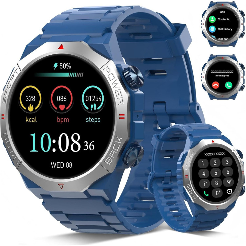 Soudorv militaire montre connectée homme, 1.39" hd smartwatch avec appels bleutooth, montre avec fréquence cardiaque/sommeil, et