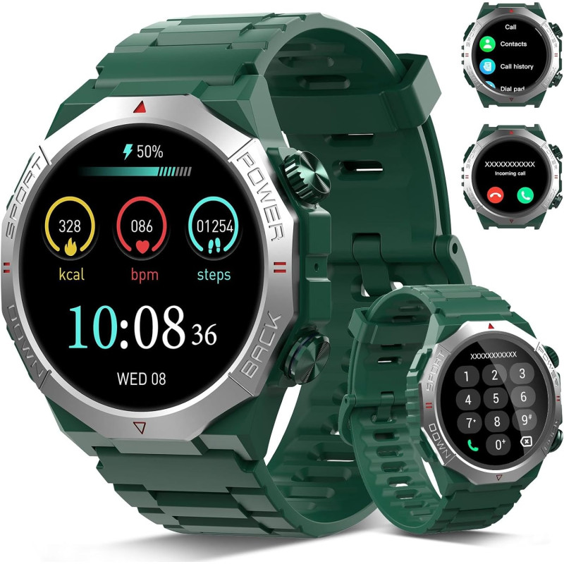 Soudorv militaire montre connectée homme, 1.39" hd smartwatch avec appels bleutooth, montre avec fréquence cardiaque/sommeil, et