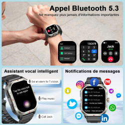 Jugeman montre connectée homme gps intégré, militaire smartwatch, noir | 2.06" hd avec appel bleutooth, etanche ip68, 110+ sport