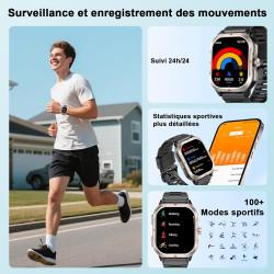 Jugeman montre connectée homme gps intégré, militaire smartwatch, noir | 2.06" hd avec appel bleutooth, etanche ip68, 110+ sport