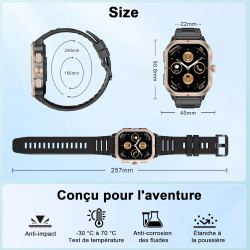 Jugeman montre connectée homme gps intégré, militaire smartwatch, noir | 2.06" hd avec appel bleutooth, etanche ip68, 110+ sport
