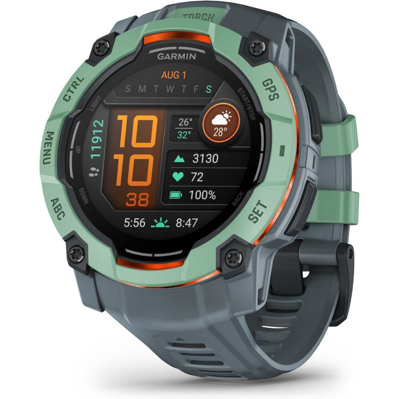 Garmin Instinct 3, AMOLED - Montre GPS Robuste et connectée – Neo Tropic avec bracelet twilight - Boîtier 50 mm | Lunette renfor