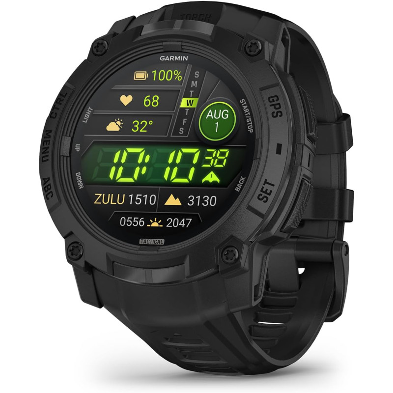 Garmin Instinct 3, AMOLED Tactical - Montre GPS connectée Robuste et Tactique – Noire avec Bracelet Noir – Boîtier 50 mm