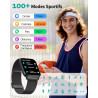 Popglory montre connectée femme homme, appel bleutooth avec 100+ sport 1,85 smartwatch, fréquence cardiaque pression artérielle 
