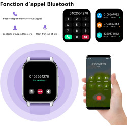 Popglory montre connectée femme homme avec appel bleutooth, 1,85'' sport smartwatch moniteur de fréquence cardiaque/tension arté