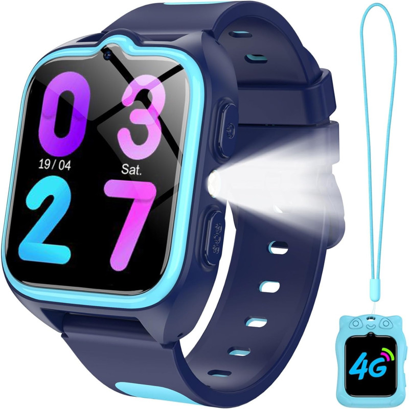 IOWODO Montre Connectée Enfants | GPS Traceur + SOS Appel Urgence | Batterie | Appels Vidéo et Chat Vocal |Mode école et Zones d