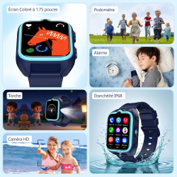 IOWODO Montre Connectée Enfants | GPS Traceur + SOS Appel Urgence | Batterie | Appels Vidéo et Chat Vocal |Mode école et Zones d