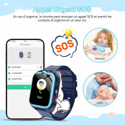 IOWODO Montre Connectée Enfants | GPS Traceur + SOS Appel Urgence | Batterie | Appels Vidéo et Chat Vocal |Mode école et Zones d