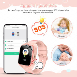IOWODO Montre Connectée Enfants 4G | GPS Traceur + SOS Appel Urgence | Batterie | Appels Vidéo et Chat Vocal |Mode école et Zone