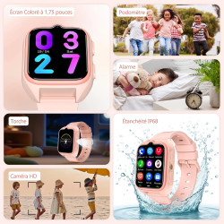IOWODO Montre Connectée Enfants 4G | GPS Traceur + SOS Appel Urgence | Batterie | Appels Vidéo et Chat Vocal |Mode école et Zone