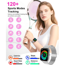 Smartwatch Pour Femme Homme avec Appel/Notifications Whatsapp, 1,85" Montre Automatique Numérique Podomètre, 120 Modes Sport And