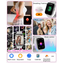 Smartwatch Pour Femme Homme avec Appel/Notifications Whatsapp, 1,85" Montre Automatique Numérique Podomètre, 120 Modes Sport And