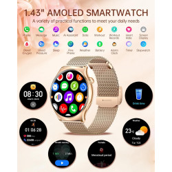 Montre connectée pour femme avec fonction téléphone, écran AMOLED Always-On 1,43"