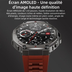 Meiion mivrass gps sports smartwatch homme femme 1.43" écran tacile - appel bleutooth, cardiofréquence, analyse sommeil, 170+ mo