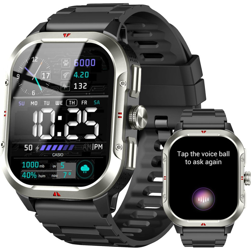 Montre connectée homme gps intégré, militaire smartwatch 2.06" hd avec appel bleutooth, etanche ip68, 110+ sportifs, montre spor