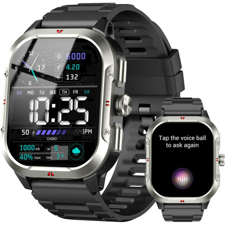 Montre connectée homme gps intégré, militaire smartwatch 2.06" hd avec appel bleutooth, etanche ip68, 110+ sportifs, montre spor