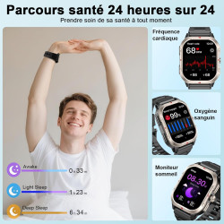 Montre connectée homme gps intégré, militaire smartwatch 2.06" hd avec appel bleutooth, etanche ip68, 110+ sportifs, montre spor