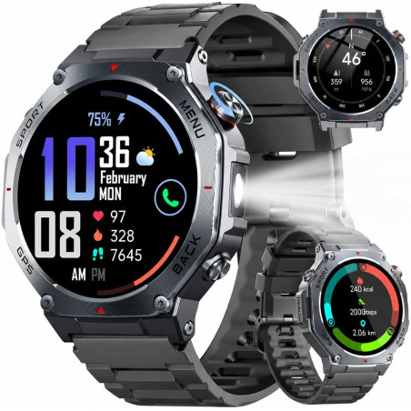 Montre connectée homme gps, 1.43"amoled hd smartwatch appel bleutooth, montre sport fréquence cardiaque sommeil spo2 podometre, 