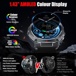 Montre connectée homme gps, 1.43"amoled hd smartwatch appel bleutooth, montre sport fréquence cardiaque sommeil spo2 podometre, 