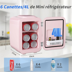 YASHE Mini Frigo de Chambre 4L/6 Canettes, Mini Réfrigérateur Voiture 220V CA/12V CC, Petit Frigo Thermoélectrique Chaud/Froid p