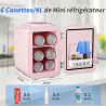 YASHE Mini Frigo de Chambre 4L/6 Canettes, Mini Réfrigérateur Voiture 220V CA/12V CC, Petit Frigo Thermoélectrique Chaud/Froid p