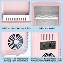 YASHE Mini Frigo de Chambre 4L/6 Canettes, Mini Réfrigérateur Voiture 220V CA/12V CC, Petit Frigo Thermoélectrique Chaud/Froid p