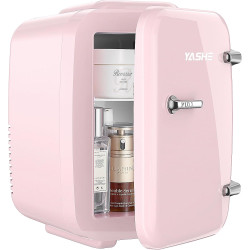 YASHE Mini Frigo de Chambre 4L/6 Canettes, Mini Réfrigérateur Voiture 220V CA/12V CC, Petit Frigo Thermoélectrique Chaud/Froid p