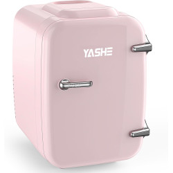 YASHE Mini Frigo de Chambre 4L/6 Canettes, Mini Réfrigérateur Voiture 220V CA/12V CC, Petit Frigo Thermoélectrique Chaud/Froid p